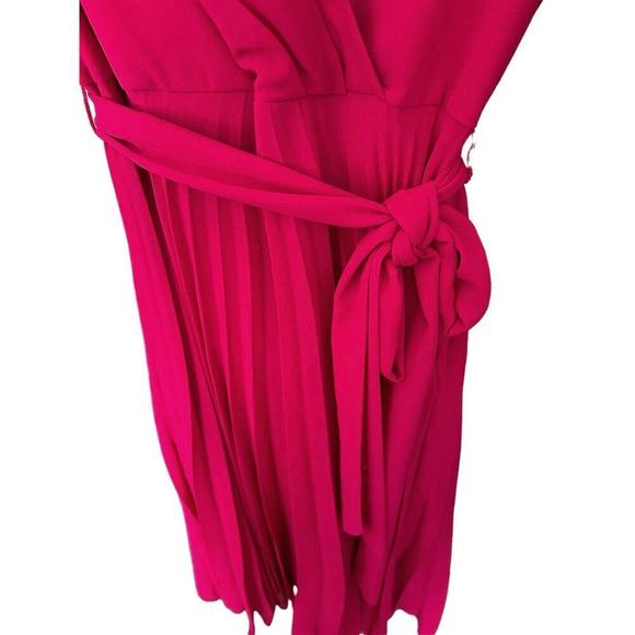 ASOS Pleated Wrap Midi Short Sleeve Dress Tie Waist in Cranberry - Picture 6 of 7